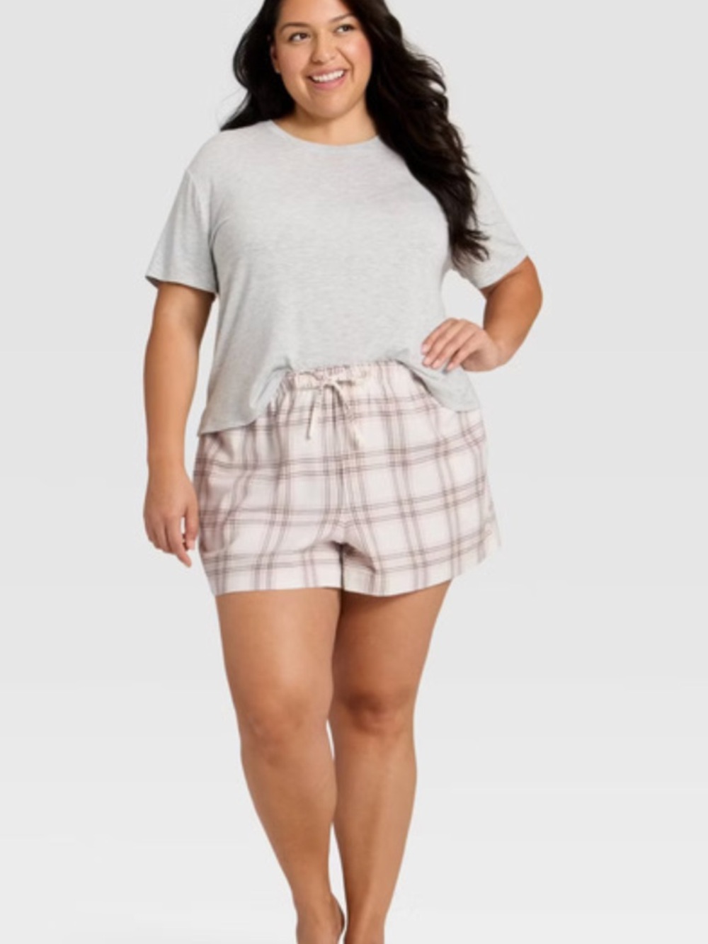 Auden Women's Plaid Flannel Pajama Shorts Neutral Pink XL - Picture 2 of 6